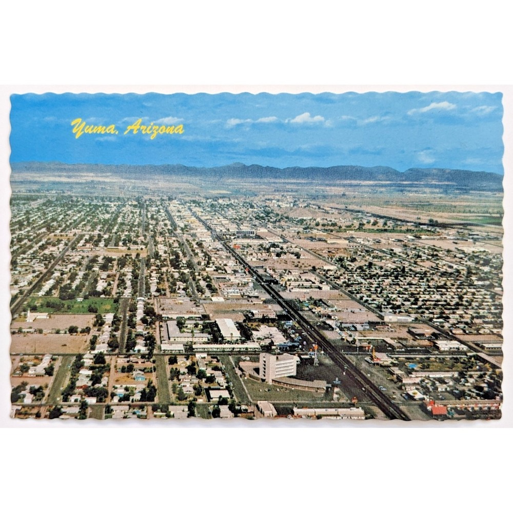 Yuma Arizona AZ Aerial View Fourth Street Looking West‎ Colorado River Postcard